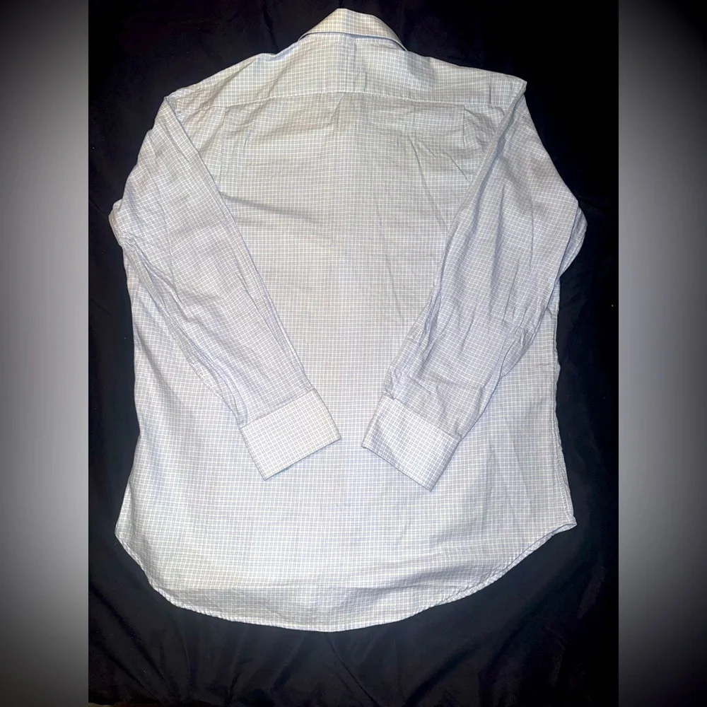 Thomas Dean Men’s Button Down Shirt 17R – Blue Plaid Check Dress Shirt - Picture 2 of 3